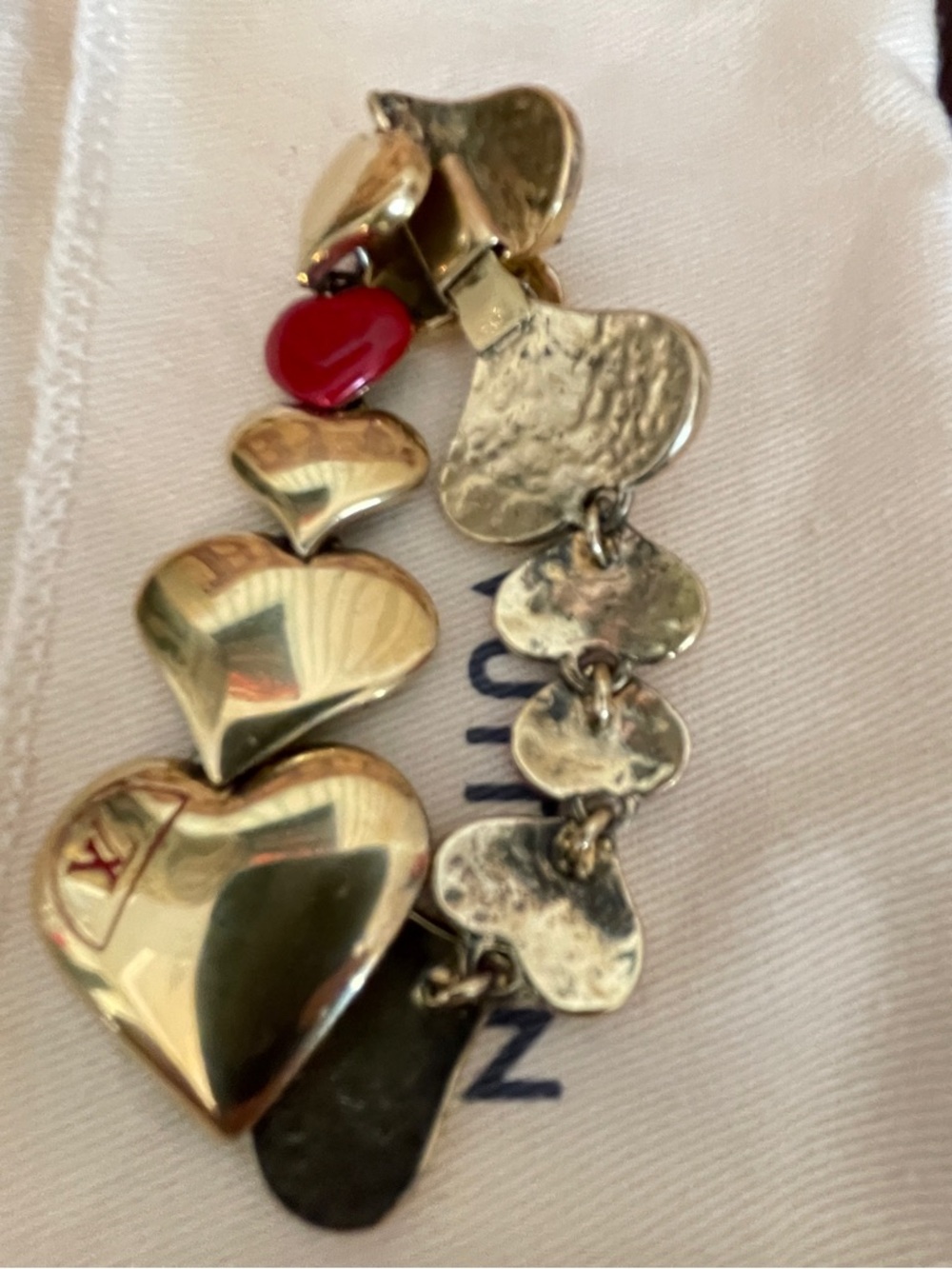 Enamel Louis Vuitton Heart Link Bracelet, 6.75" Bracelet Dust Bag and Box COA - Picture 3 of 7
